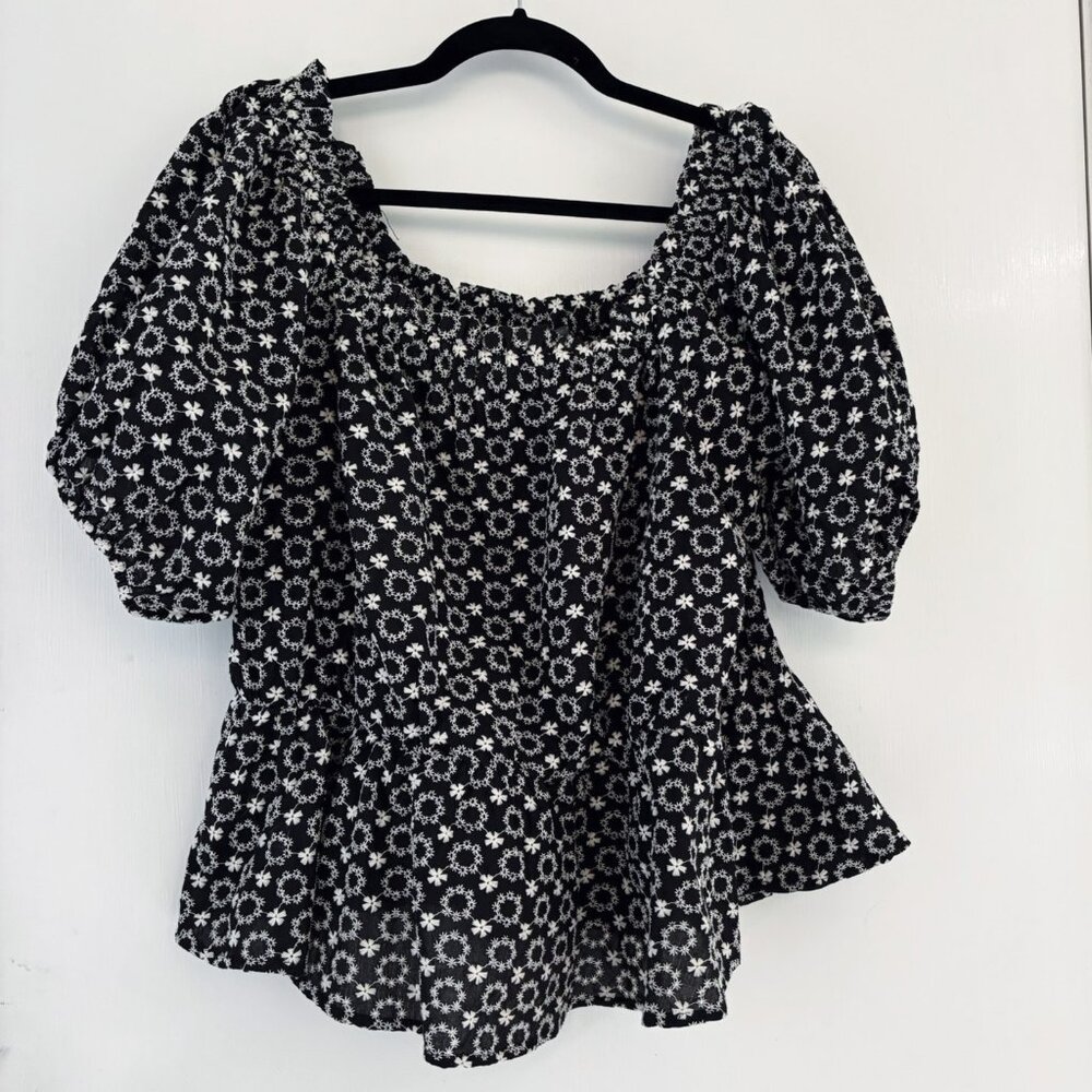 Arula Peplum Black and White Floral Top